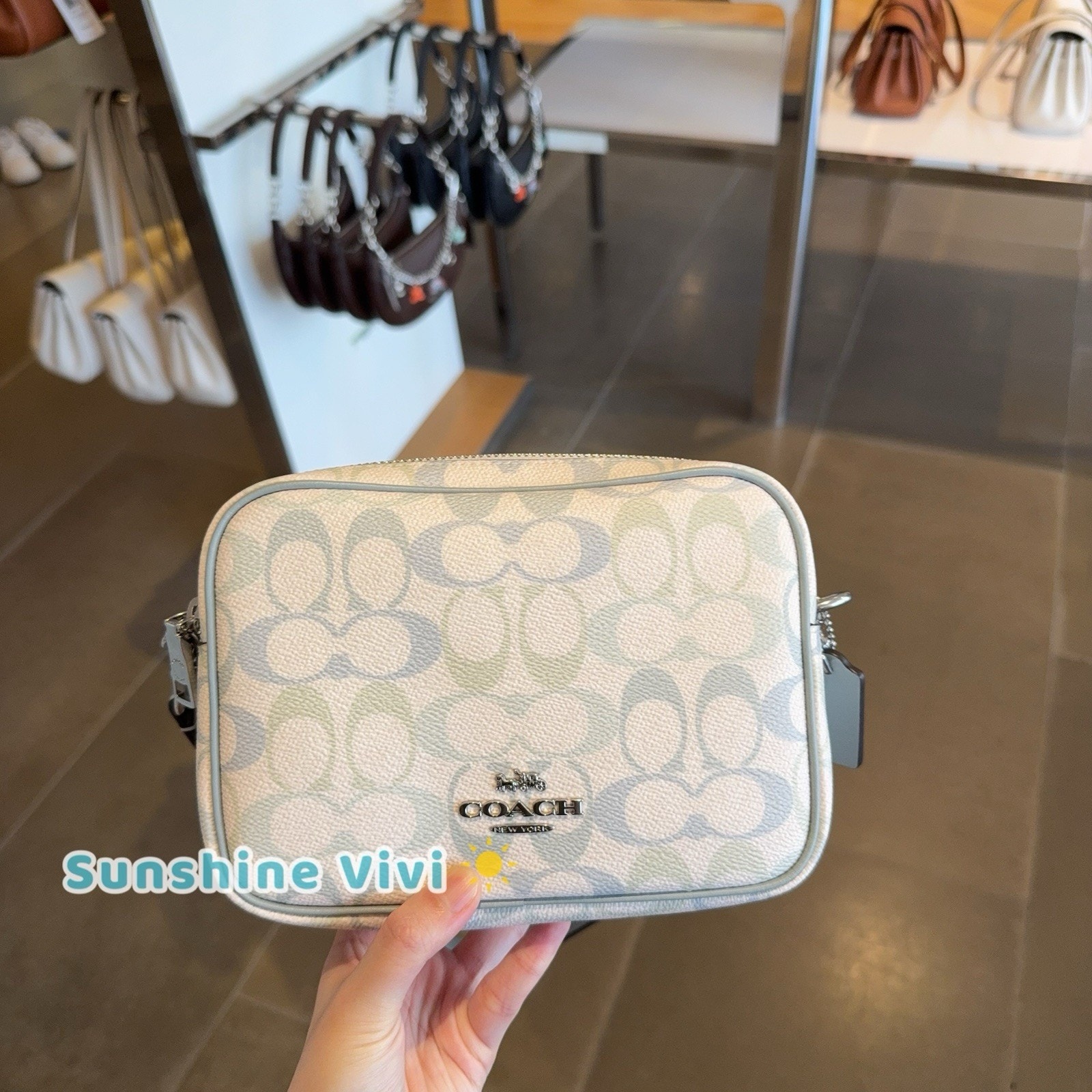 Nwt Coach Mini Carey Crossbody Bag In Signature Canvas Cek72 Chalk/Blue